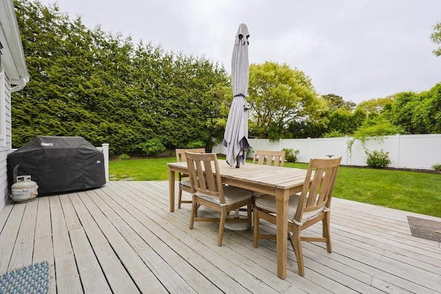5 Birch Hill Rd, Dennis, MA 02639 - wooden deck with outdoor dining space and a grill