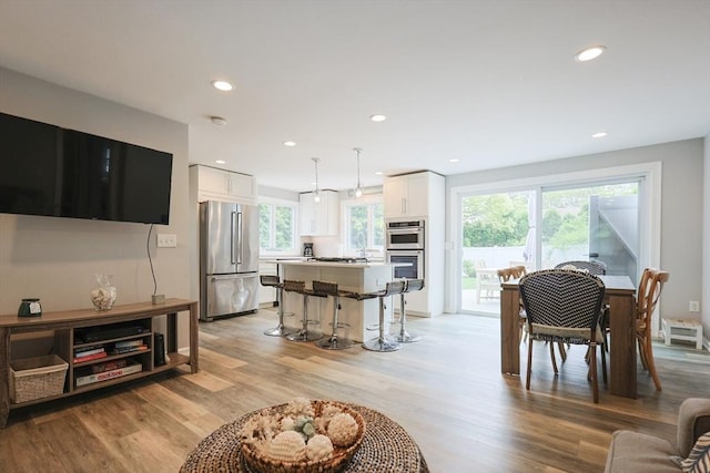 5 Birch Hill Rd, Dennis, MA 02639 - living area featuring light wood finished floors and recessed lighting