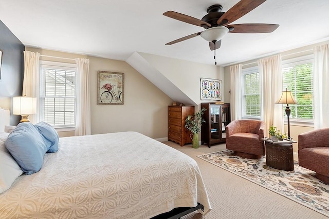 bedroom with carpet flooring and a ceiling fan