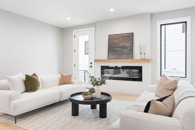 354 Linwood Ave Unit 354, Newton, MA 02460 - living room with wood finished floors, a glass covered fireplace, and recessed lighting