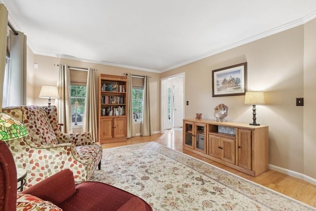 176 Crescent St, Stow, MA 01775 - living area with wood finished floors, crown molding, and baseboards