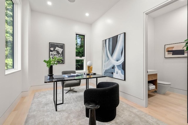 office area featuring light hardwood / wood-style flooring