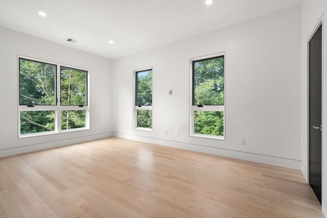 unfurnished room featuring a healthy amount of sunlight and light wood-type flooring