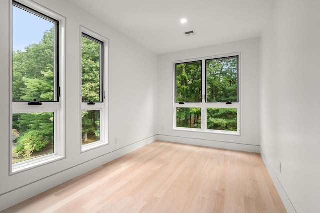 unfurnished room with plenty of natural light and light hardwood / wood-style floors