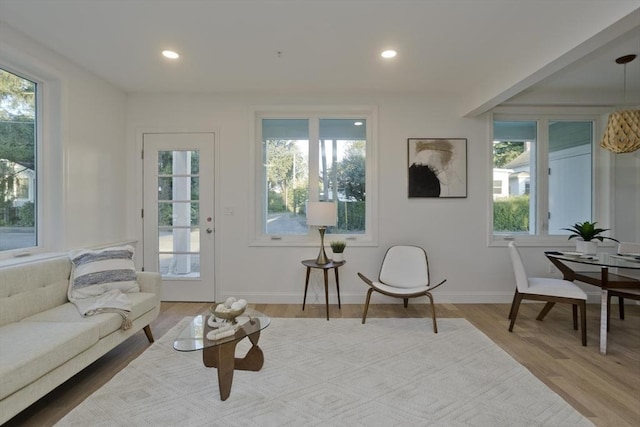 sitting room featuring light hardwood / wood-style flooring