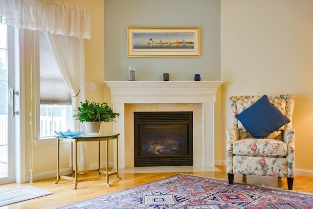 sitting room with hardwood / wood-style flooring