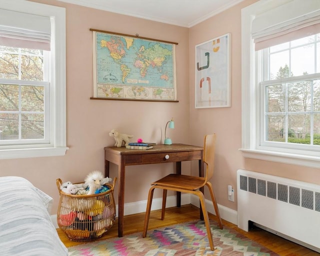 interior space featuring radiator, plenty of natural light, and wood finished floors