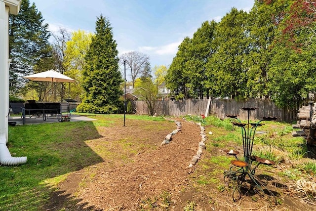 view of yard with a patio area and fence