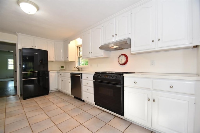 83 Cider Mill Rd, Sudbury, MA 01776 - kitchen featuring black appliances, under cabinet range hood, white cabinetry, and light countertops
