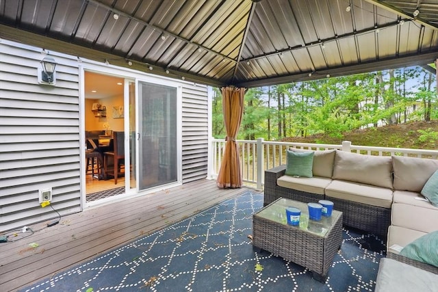 21 Rose Ln, Uxbridge, MA 01569 - wooden deck featuring an outdoor hangout area and a gazebo