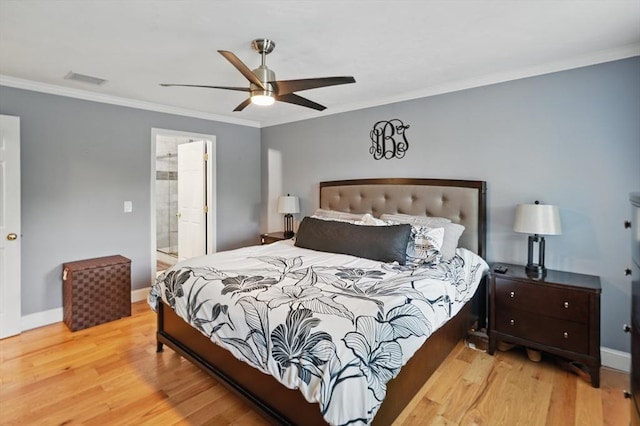21 Rose Ln, Uxbridge, MA 01569 - bedroom with wood finished floors, ornamental molding, baseboards, a ceiling fan, and ensuite bathroom
