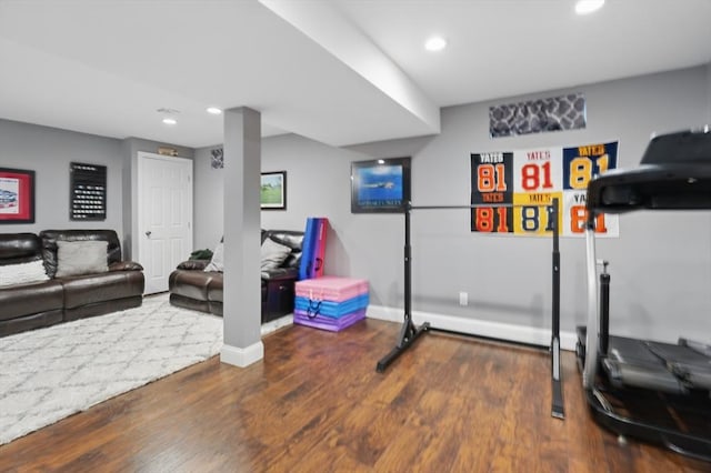 21 Rose Ln, Uxbridge, MA 01569 - exercise room with recessed lighting, wood finished floors, and baseboards
