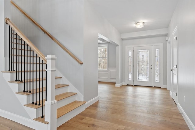 entrance foyer with light wood-type flooring