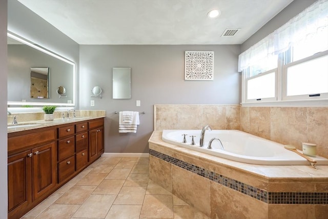 70 Huntsbridge Rd, North Attleboro, MA 02760 - bathroom with double vanity, a bath, tile patterned flooring, and recessed lighting