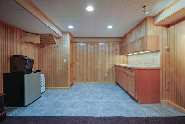 70 Huntsbridge Rd, North Attleboro, MA 02760 - bar area featuring wood walls, ornamental molding, recessed lighting, and light tile patterned floors