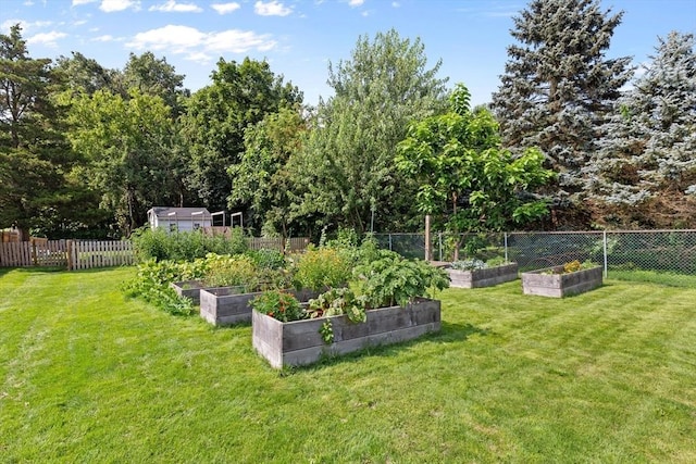view of yard with fence and a garden