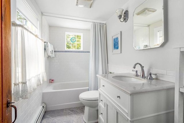 68 Fifth Ave, Barnstable, MA 02601 - bathroom with vanity, shower / tub combo with curtain, and a baseboard heating unit