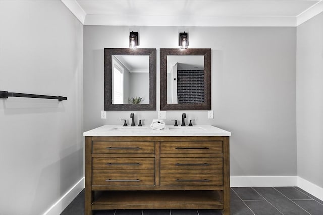 1 Wall St, Quincy, MA 02169 - full bathroom featuring double vanity, crown molding, and tile patterned floors