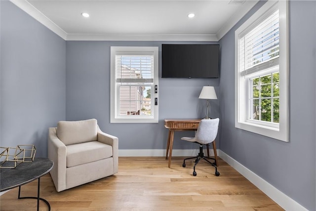 1 Wall St, Quincy, MA 02169 - living area featuring ornamental molding, light wood-style flooring, and recessed lighting