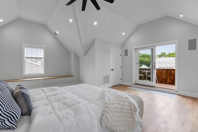 1 Wall St, Quincy, MA 02169 - bedroom with access to outside, vaulted ceiling, multiple windows, light wood-style flooring, and recessed lighting