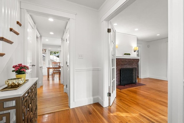 12 Moreland Rd, Quincy, MA 02169 - hall featuring light wood-type flooring, recessed lighting, and ornamental molding