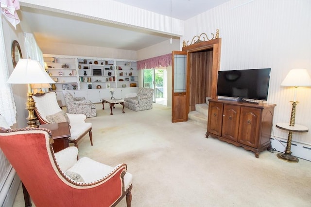 living area with carpet flooring