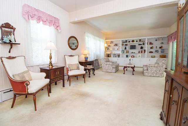 sitting room with light carpet