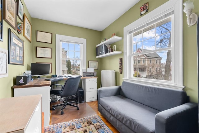 office space with radiator heating unit