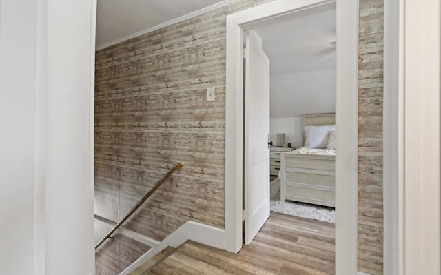 37 Saint Michaels Ave, Somerset, MA 02726 - bathroom with wood walls, wood finished floors, and ornamental molding