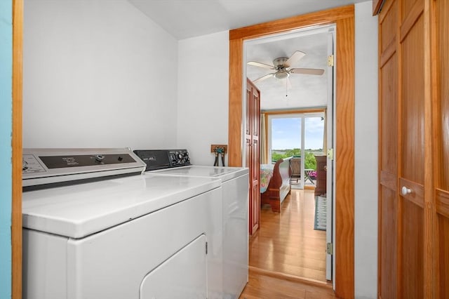 16 Gulls Cove Rd, Yarmouth, MA 02673 - laundry room with separate washer and dryer, light wood-style flooring, and ceiling fan