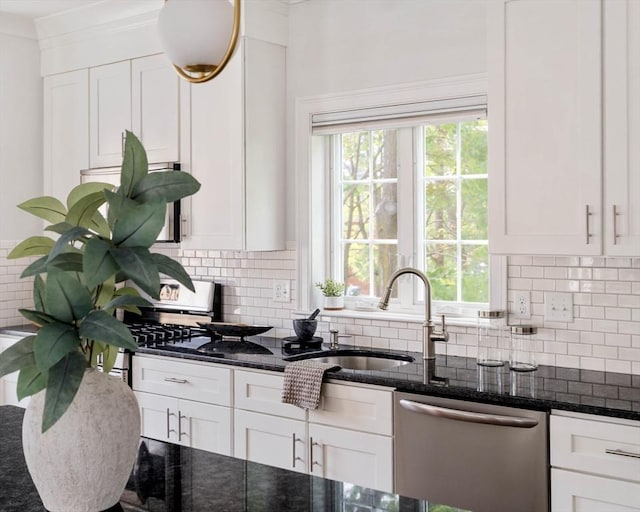 14 S Waverly St Unit 14, Boston, MA 02135 - kitchen with dishwasher, backsplash, white cabinetry, and crown molding