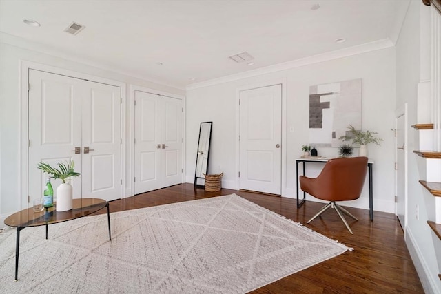 14 S Waverly St Unit 14, Boston, MA 02135 - sitting room featuring dark wood finished floors, baseboards, ornamental molding, and recessed lighting