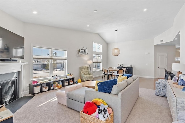 living room with vaulted ceiling