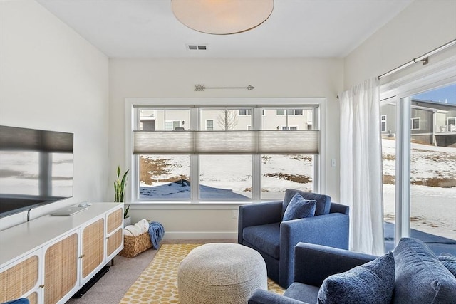 sitting room with carpet flooring