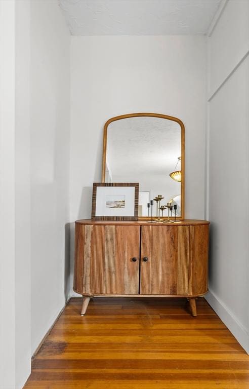 bathroom with hardwood / wood-style flooring