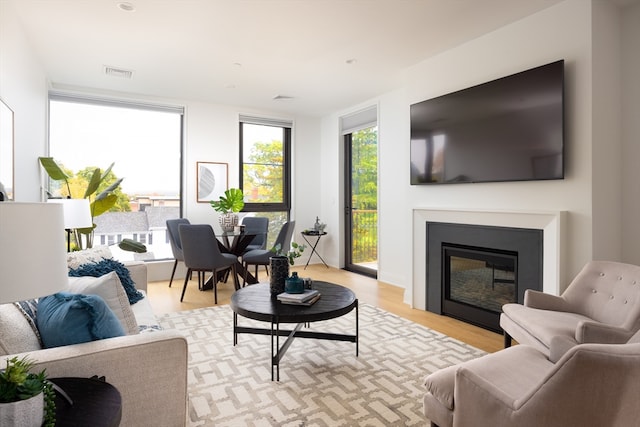 living room featuring light wood-type flooring