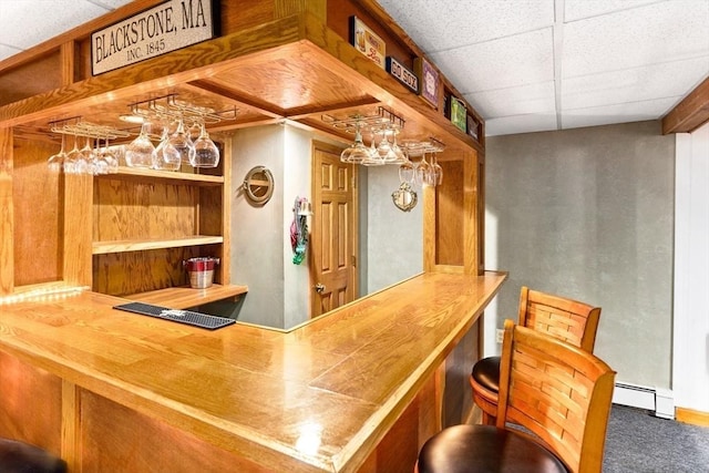 3 Centennial Dr, Blackstone, MA 01504 - bar featuring a baseboard radiator, carpet flooring, and a paneled ceiling