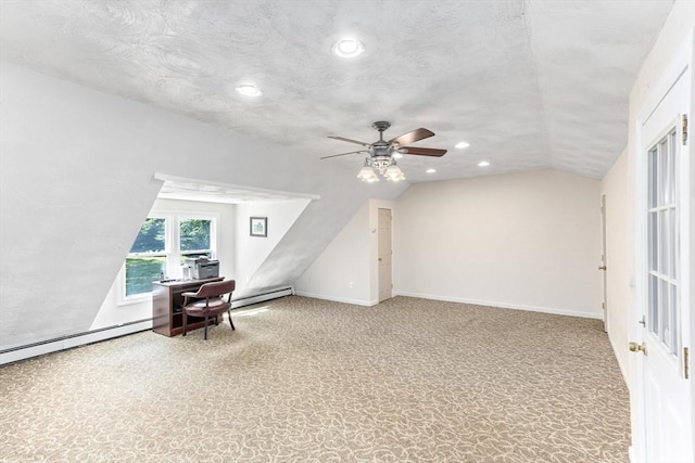 3 Centennial Dr, Blackstone, MA 01504 - additional living space featuring lofted ceiling, recessed lighting, a baseboard heating unit, a ceiling fan, and carpet