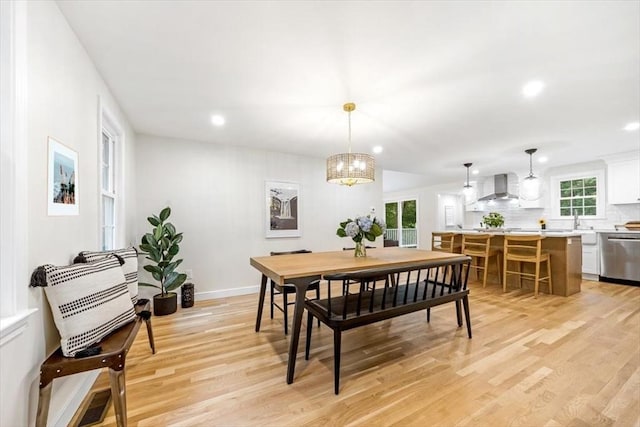 98 Old Forge Rd, Scituate, MA 02066 - dining space with light wood finished floors, recessed lighting, and a chandelier