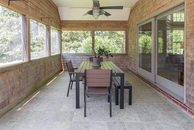 28 Marthas Rd, Edgartown, MA 02539 - sunroom with ceiling fan and outdoor dining area