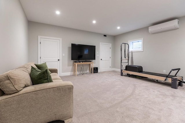 28 Marthas Rd, Edgartown, MA 02539 - living room featuring a wall unit AC, carpet flooring, and recessed lighting