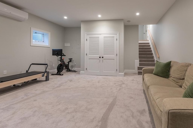 28 Marthas Rd, Edgartown, MA 02539 - workout room with an AC wall unit, recessed lighting, and carpet flooring