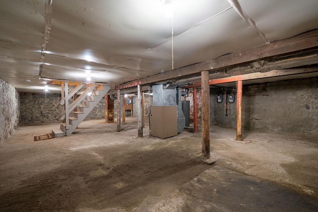 45 Stanley St, Lowell, MA 01850 - unfinished below grade area with stairway and heating unit