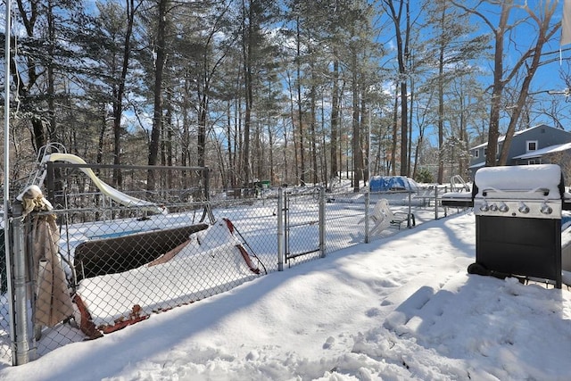 view of yard covered in snow