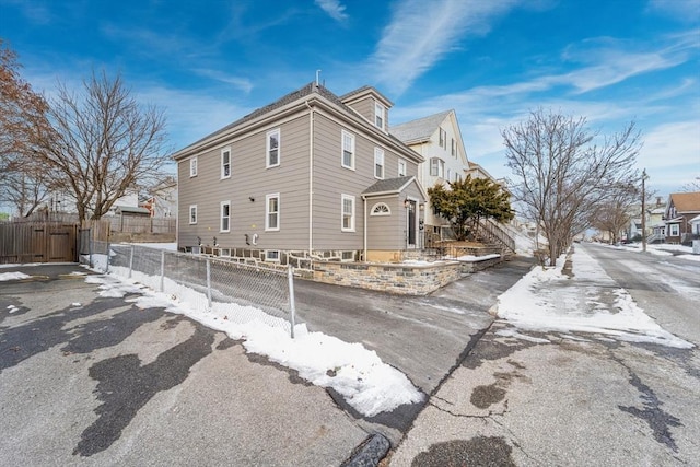 view of snow covered property