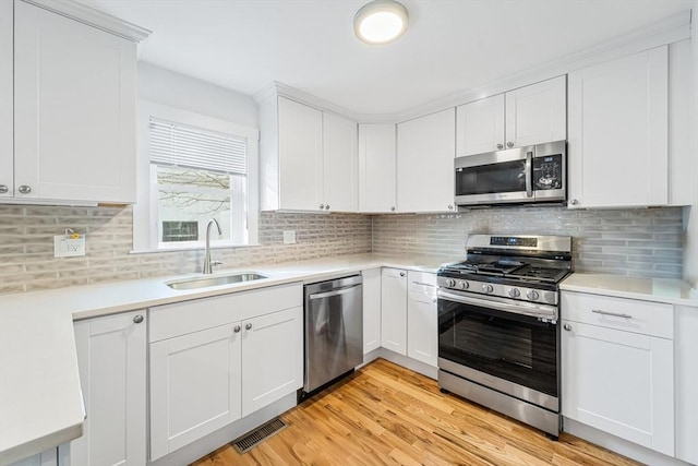 kitchen featuring sink, white cabinets, and appliances with stainless steel finishes