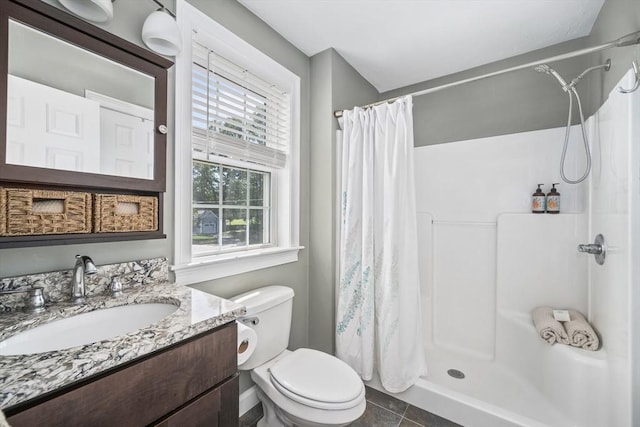 1 Woodland Ct Unit B, Milford, MA 01757 - bathroom with vanity, a shower with shower curtain, and tile patterned flooring