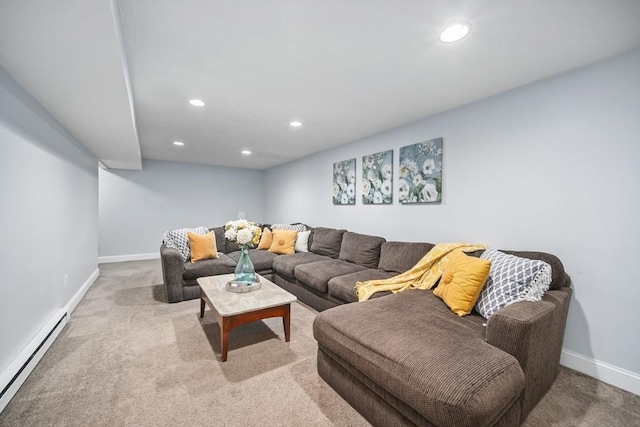 1 Woodland Ct Unit B, Milford, MA 01757 - living area featuring baseboard heating, carpet, and recessed lighting