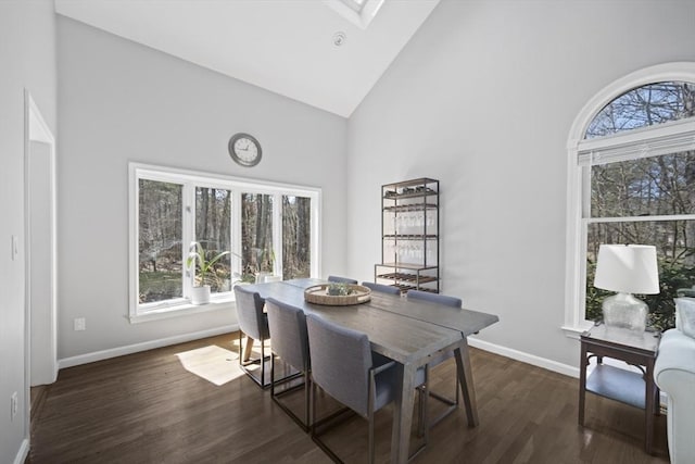 65 Sheffield Ter, Marlborough, MA 01752 - dining room with high vaulted ceiling, baseboards, and dark wood-type flooring