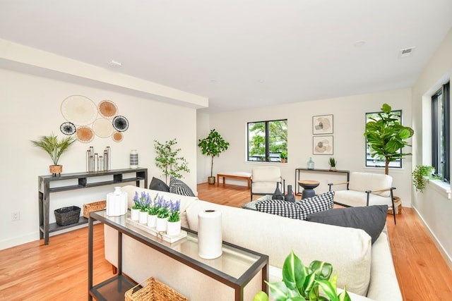 living room with light hardwood / wood-style floors